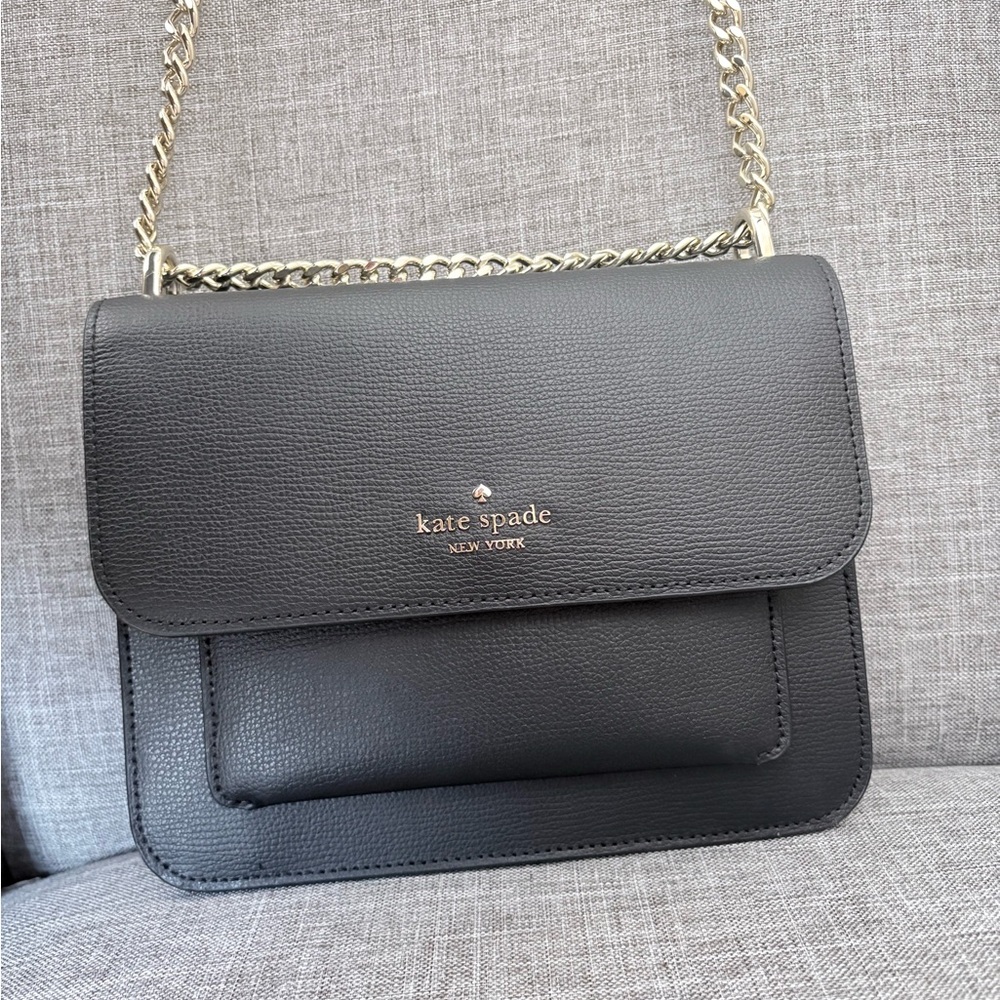 kate spade Black Leather Crossbody with Gold Chain Strap